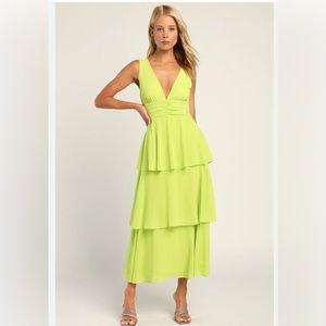 NWT Lulus Tiered Lime Green Chiffon Dress